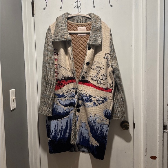 ALDOMARTINS Anthropologie ocean wave funnel neck cardigan sweater - Picture 2 of 7